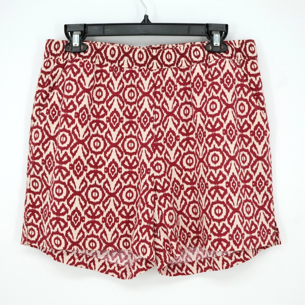 Weatherproof Vintage Shorts Womens Medium Red Ivory Washable Linen Blend Pull On